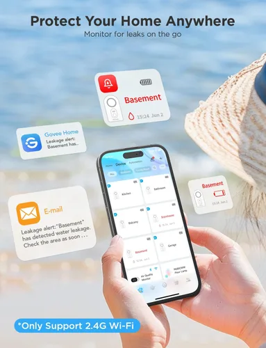Miniatura 2 de Govee - Paquete de 3 sensores WiFi de agua, detector de fugas de 100 dB, alarma ajustable y alertas en aplicación, alerta de fugas y goteo por