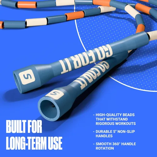 Miniatura 4 de Sportbit Elite Cuerda de Saltar con Perlas - Cuerda de Velocidad Ajustable para Fitness, CrossFit, Boxeo - Sin Enredos, Ligera Azul/naranja/blanco