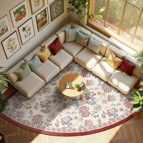 Miniatura 68 de Jinchan Fiora - Alfombra redonda de 8 pies, alfombras vintage con diseño floral envejecido, lavable a máquina, antideslizante, de pelo bajo, Azul
