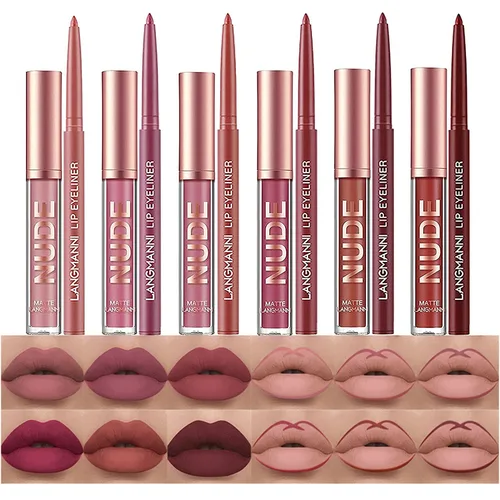 Miniatura 24 de BestLand Juego de 12 Labiales Líquidos Mate + Lápices Delineadores de Labios, Juego de Maquillaje de Labios de Un Solo Paso, Pigmento Aterciopelado