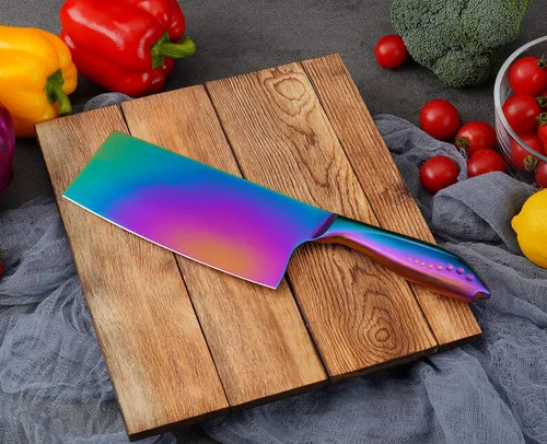 Miniatura 6 de WELLSTAR Cuchillo de carnicero para carne de arcoíris, cuchillo de carnicero chino iridiscente de 7 pulgadas, cuchillo de cocina alemán súper