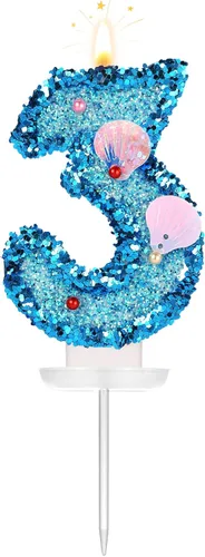 Miniatura 12 de Vela de número de cumpleaños de 3 pulgadas, con purpurina para decoración de pastel, lentejuelas y números de pastel para cumpleaños, boda