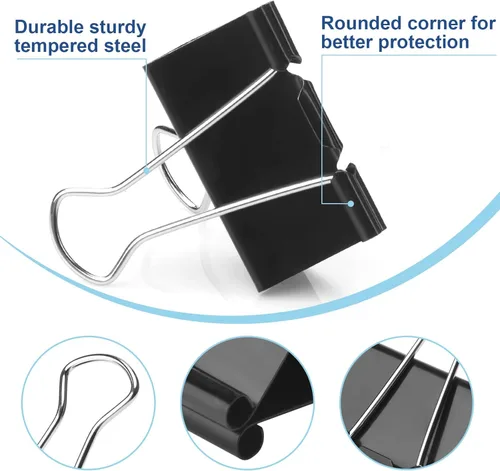 Miniatura 3 de 48 paquetes de clips para carpetas extra grandes de 2 pulgadas, clip de papel grande, clip jumbo a granel, abrazadera para papeleo grande y Negro
