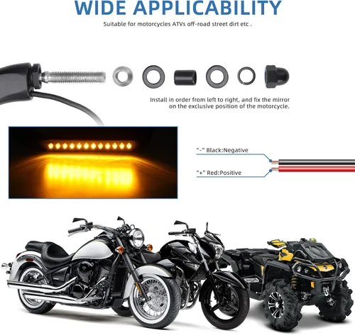 Miniatura 5 de Espejo lateral retrovisor LED de motocicleta negro con señal de giro de agua que fluye para Sportster Softail Dyna Electra Glide y más