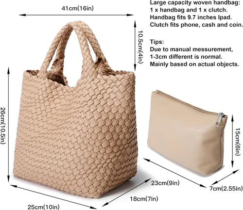Miniatura 3 de Queenoris Bolso tejido para mujer, bolso de mano de cuero vegano grande para verano, playa, viaje, bolso y bolso retro hecho a mano