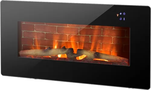Tangkula Chimenea eléctrica de 36 pulgadas, calentador eléctrico independiente y montado en la pared, chimenea eléctrica de 1400 W con temporizador,