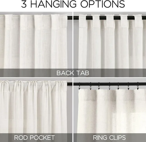 Miniatura 2 de Nanspring - Cortinas cortas de lino semitraslúcidas, con pestañas traseras y jareta, filtrado de luz; para cocina, ventana pequeña, sótano, Café
