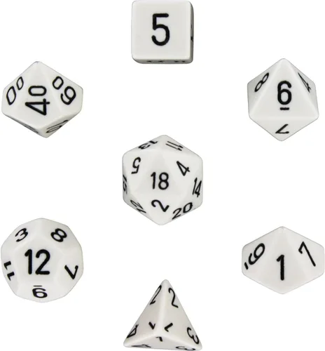 Miniatura 2 de Juego de dados opacos poliédricos de 7 troqueles - blanco con negro