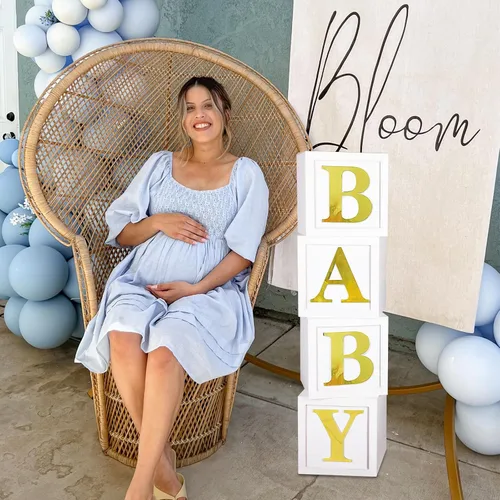 Miniatura 7 de Decoraciones de baby shower, cajas de globos para bebé, bloques con 30 letras para bricolaje niño y niña, primer cumpleaños, oso de peluche, baby