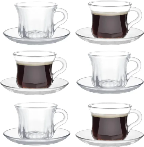 Miniatura 12 de Juego de 6 tazas de té y platillos de vidrio, tazas de café vintage con cuchara de acero inoxidable, tazas de té aptas para lavavajillas