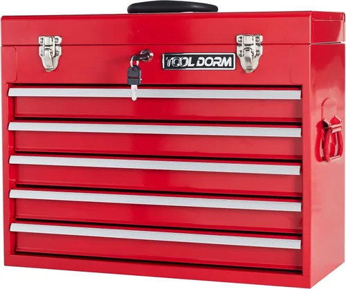 Miniatura 12 de Caja de herramientas de metal de 20.3 pulgadas con cajón, caja de herramientas de acero portátil con forro protector y cierre de pestillo y Rojo
