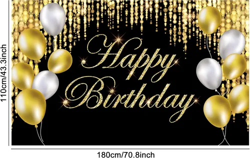 Miniatura 2 de Cartel de feliz cumpleaños negro y dorado con texto en inglés «It's My Birthday», telón de fondo para baby shower, fiesta interior y exterior