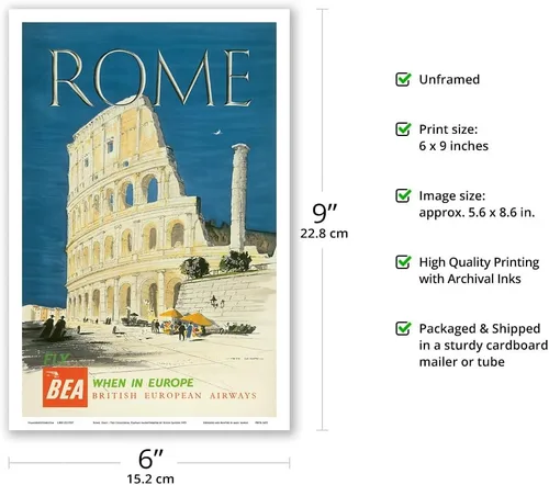 Miniatura 2 de Roma Italia – The Colisseum Flavian Anphitheatre – BEA (British European Airways) – Póster vintage de viaje de aerolínea por Hugh Casson 1955