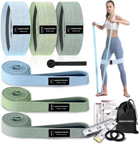 HIMESPORNER 9 PCS Fabric Resistance Bands Set for Working Out, Non-Slip Exercise Booty Bands for Women & Men Leg and Glutes with Hair Ties and Tape