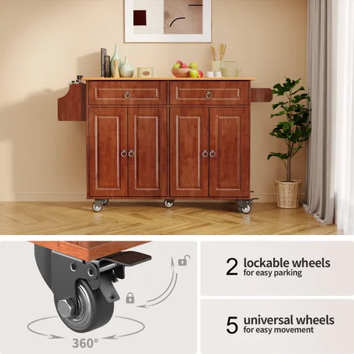 Miniatura 7 de Aiho Carrito de isla de cocina con almacenamiento, carritos móviles de 52 pulgadas con mesa de cocina rodante con toallero, estante de especias