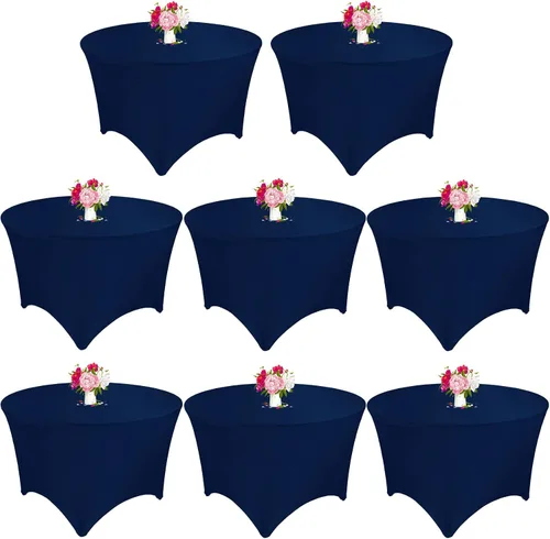 Miniatura 25 de Paquete de 8 Manteles Redondos de Spandex Beige de 5 Pies 60" Cubierta de Mesa Elástica Redonda Mantel de Mesa Redondo Lavable Resistente a Arrugas