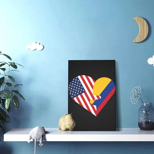 Miniatura 4 de Lienzo decorativo para pared, diseño de corazones, bandera de Estados Unidos y Colombia, decoración del hogar, 12 x 18 pulgadas