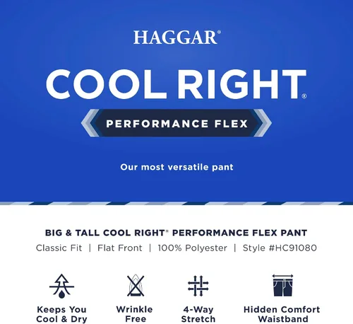 Miniatura 6 de Haggar Mens Cool Right Performance Flex Solid Classic Fit Flat Front Pant-Reg. And Big And Tall