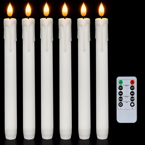 Miniatura 18 de Homemory 3 velas cónicas sin llama con temporizador remoto, velas blancas parpadeantes de 9.6 pulgadas, funciona con pilas, velas LED de plástico