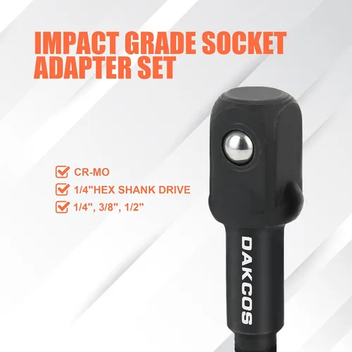Miniatura 4 de DAKCOS Juego de adaptadores de enchufe de impacto de 17 piezas, incluye reductor, juego de enchufes de junta universal, juego de adaptadores