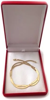 Miniatura 4 de Jewelry Affairs 14k Yellow Solid Gold Imperial Herringbone Chain Necklace, 3.0mm