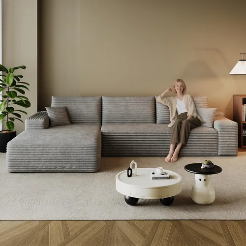 Miniatura 53 de Sofá modular en forma de L de 96 pulgadas con diván, moderno y cómodo sofá de pana para sala de estar, sofá de espuma viscoelástica, no requiere