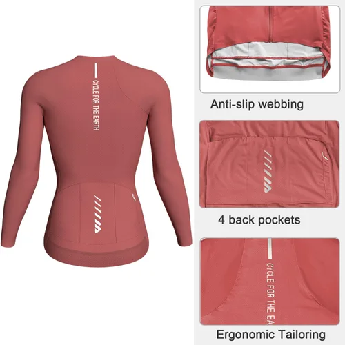 Miniatura 2 de Camiseta de ciclismo para mujer, manga larga, camisetas de ciclismo para mujer, camisetas de ciclismo transpirables con 4 bolsillos