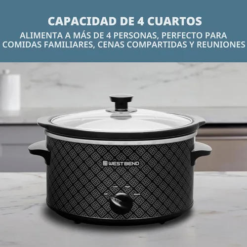 Miniatura 3 de Olla de cocción lenta West Bend de 4 cuartos manual estilo cerámica con olla de cerámica ovalada apta para lavavajillas y tapa de vidrio, dos