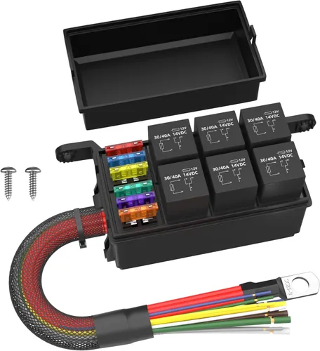 Miniatura 7 de RVBOATPAT Caja de relé de fusibles de 12 V con 6 relés y fusibles de cuchilla ATC/ATO de 11 vías, caja de fusibles y relés precableada de 12 V, 6