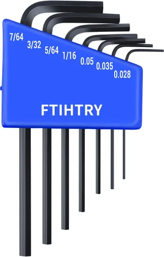 FTIHTRY 7 piezas SAE Mini Hex-L Clave Allen, llave Allen pequeña 0.028, 0.035, 0.05, 1/16", 5/64", 3/32", 7/64", Acero Cr-V