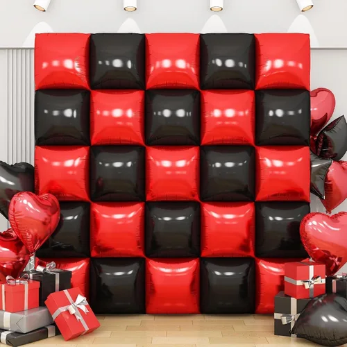 Miniatura 10 de Globos de aluminio cuadrados rojos, azules y plateados, kit de 25 globos de doble cara para fondo, túnel de helio, arco, guirnalda para el 4 de Rojo