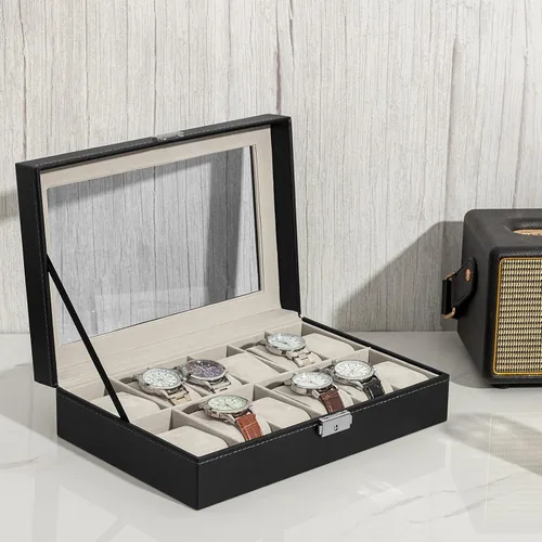 Miniatura 3 de Oyydecor Caja de reloj de piel sintética organizador de almacenamiento de madera para almacenamiento y exhibición negocios de regalo para hombres