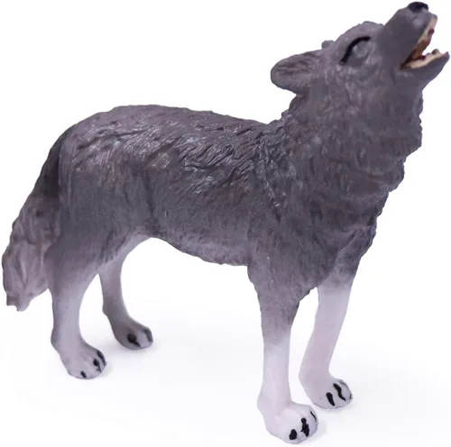 Miniatura 4 de UANDME Juego de 4 figuras de juguete de lobo, figuras de animales de lobo, decoración de pastel familiar, regalo para niños (gris)