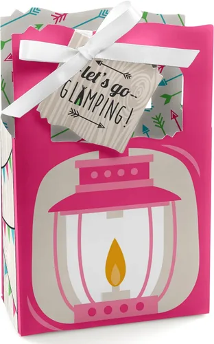 Big Dot of Happiness Let's Go Glamping - Cajas de recuerdo para fiesta de cumpleaños o fiesta de cumpleaños - Juego de 12