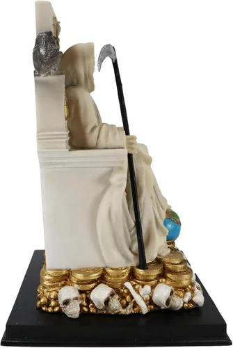 Miniatura 6 de Ebros Túnica blanca Santa Muerte Santa Muerte Hueso Sagrado Madre sentada en el trono con guadaña Estatua Patrón de Protección Sanación Pureza