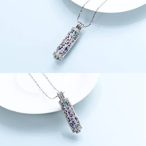 Miniatura 4 de Imrsanl Collar con colgante de urna de cremación con vial de cilindro hueco, urna de recuerdo, joyería de cremación, medallones conmemorativos