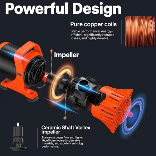 Miniatura 3 de DOKO Bomba de agua sumergible de 3100 GPH, bomba de estanque ajustable de 180° con cable de alimentación de 20 pies, bomba de acuario ultra