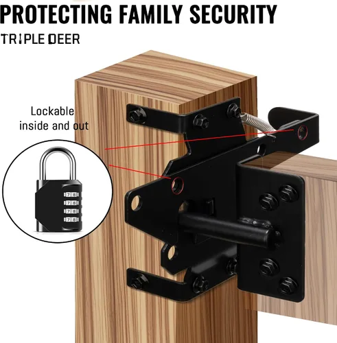 Miniatura 4 de TRIPLE DEER Pestillo de puerta de valla autobloqueante, montaje en poste de vinilo resistente, herrajes de puerta de madera de cierre automático