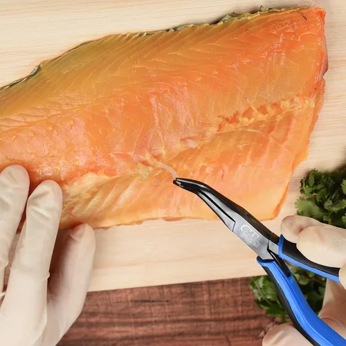 Miniatura 7 de Alicates de hueso de pescado/pinzas de acero inoxidable curvadas con agarre antideslizante negro
