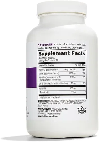 Miniatura 2 de 365 by Whole Foods Market, Cal-Mag-Zinc Vitamina D3, 180