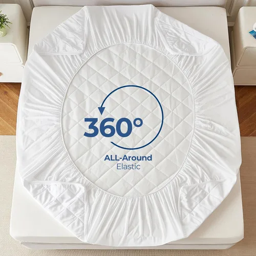 Miniatura 6 de EXRUBY Protector de colchón impermeable tamaño individual – Almohadilla acolchada de diamante de 3.53 oz/m² – Funda ajustable de bolsillo profundo