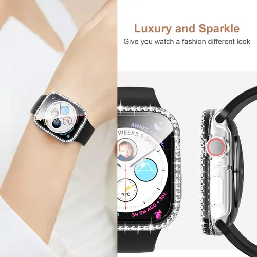 Miniatura 5 de Paquete de 2 fundas brillantes con protector de pantalla de vidrio templado para Apple Watch SE 3 SE 2 Series 6/5/4 SE de 1.575 pulgadas, cubierta
