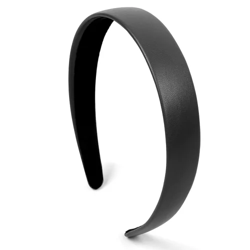 Huachi Diademas negras para mujer, diadema negra de piel sintética para mujeres y niñas, banda de plástico duro para cabeza de colores sólidos,
