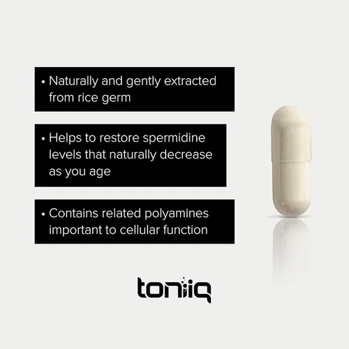 Miniatura 4 de Toniiq Suplementos de espermidina ultra concentrados de 500 mg para hombres y mujeres - espermidina no sintética estandarizada a no menos del 1% - 5