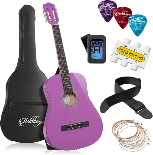 Miniatura 15 de Ashthorpe - Paquete de guitarra acústica para principiantes de 30 pulgadas (negro), kit básico de iniciación con funda, cuerdas, correa, afinador