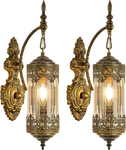 Miniatura 10 de VitaLink Aplique de pared rústico de cristal vintage con 2 luces y estilo gótico antiguo, lámpara de pared retro de mediados de centro, lámpara