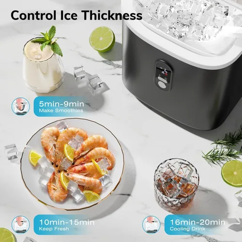 Miniatura 3 de Antarctic Star Máquina para hacer hielo de encimera, 30 libras/24 horas, 3 espesores de cubitos de hielo, 16 piezas/13 minutos, 2 formas de añadir