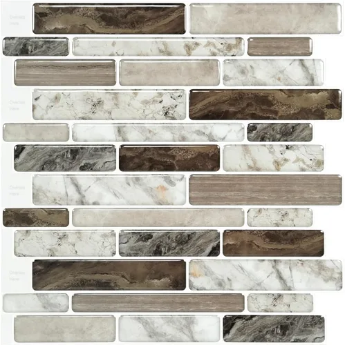 Miniatura 14 de LONGKING - Loseta en muro adhesiva para cocina con diseño de mármol (10 azulejos) (marrón claro)