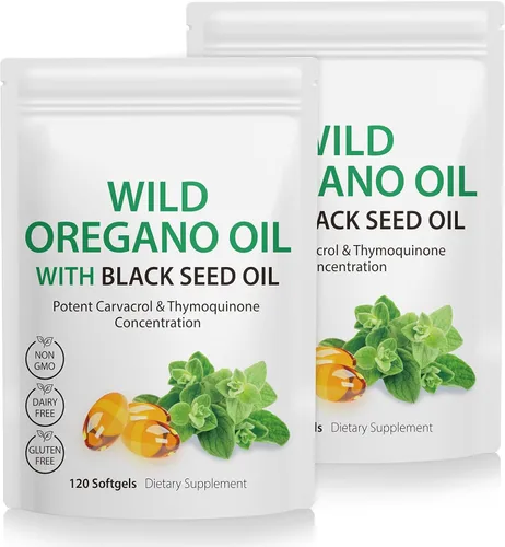 Aceite de orégano con aceite de semilla negra, 6000 mg de cápsulas de aceite de orégano orgánico, cápsulas de suplemento de orégano, antioxidantes