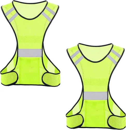 TCCFCCT Chaleco reflectante para correr, equipo de correr de alta visibilidad con bolsillo grande Paquete de 2 malla amarilla